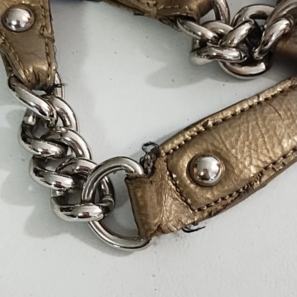 Gold Quilted Shoulder Bag with Chain Handles